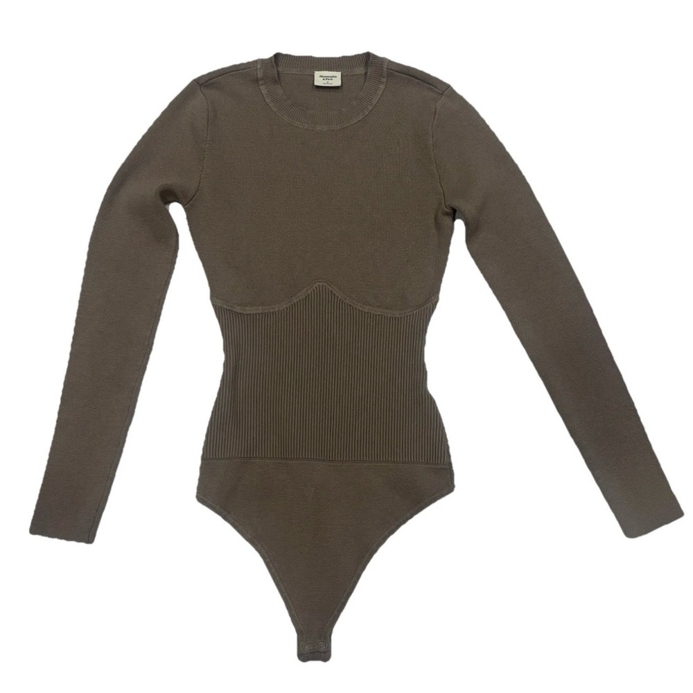 Abercrombie & Fitch Ribbed Knit Bodysuit Taupe Brown Snap Close Size Small